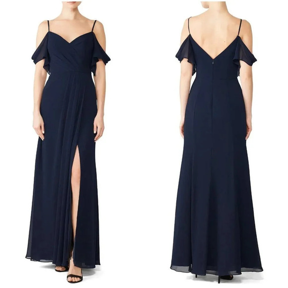 WATTERS Navy Blue Aldridge Chiffon Formal Gown $285 - Picture 1 of 9